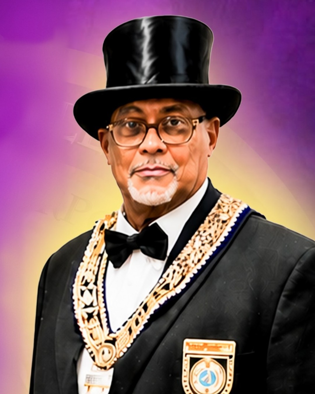 Keith Swanier in top hat and collar of office